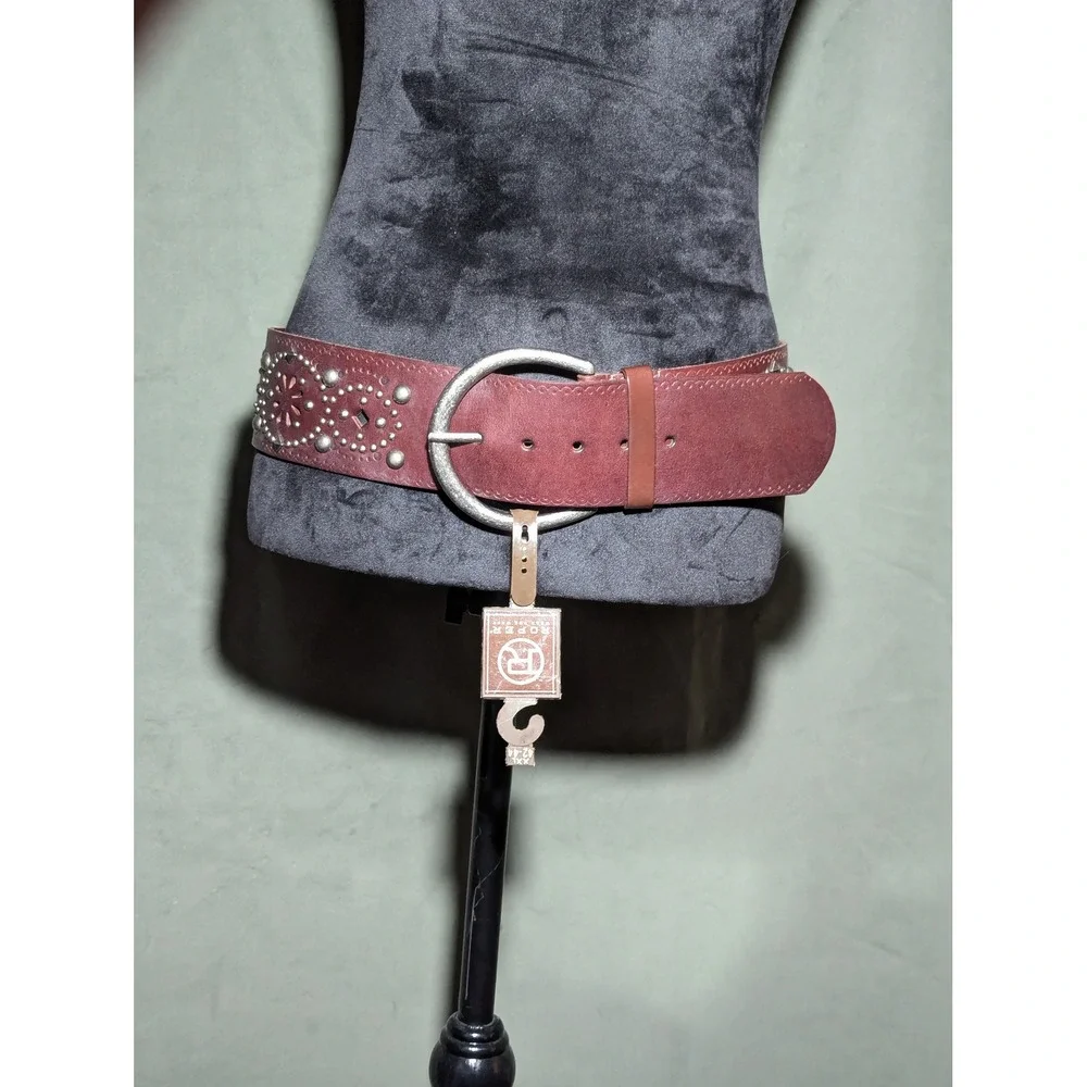 Roper Womens Wide Brown Leather Studded Western Belt XXL 42/44
